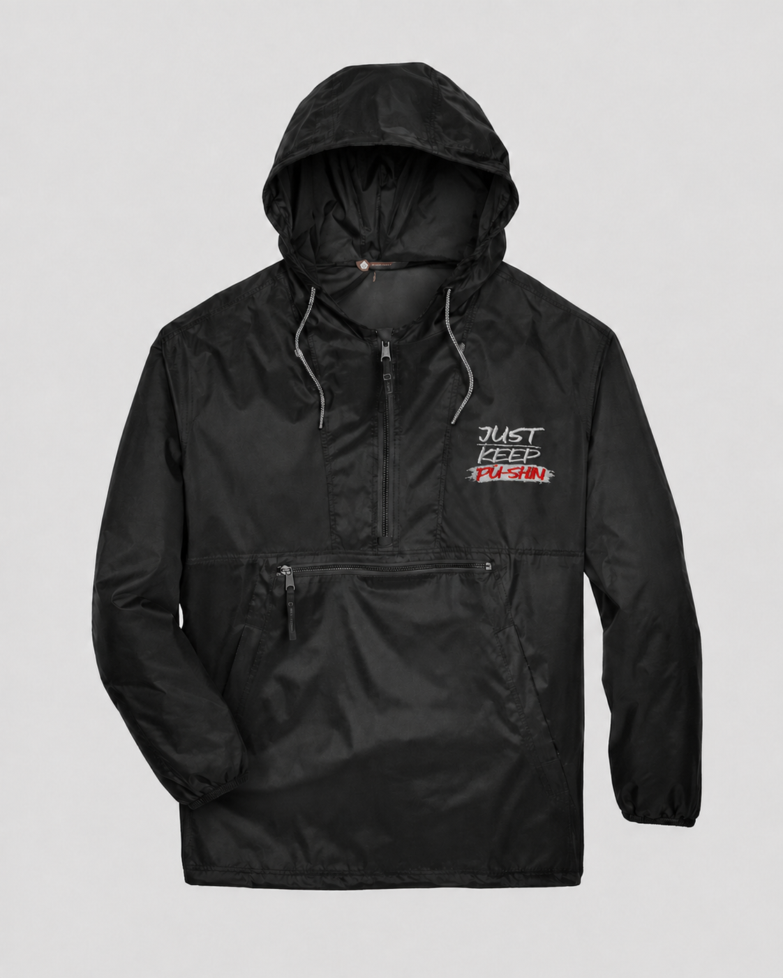 Just Keep Pushin’ Embroidered Hooded Nylon Jacket