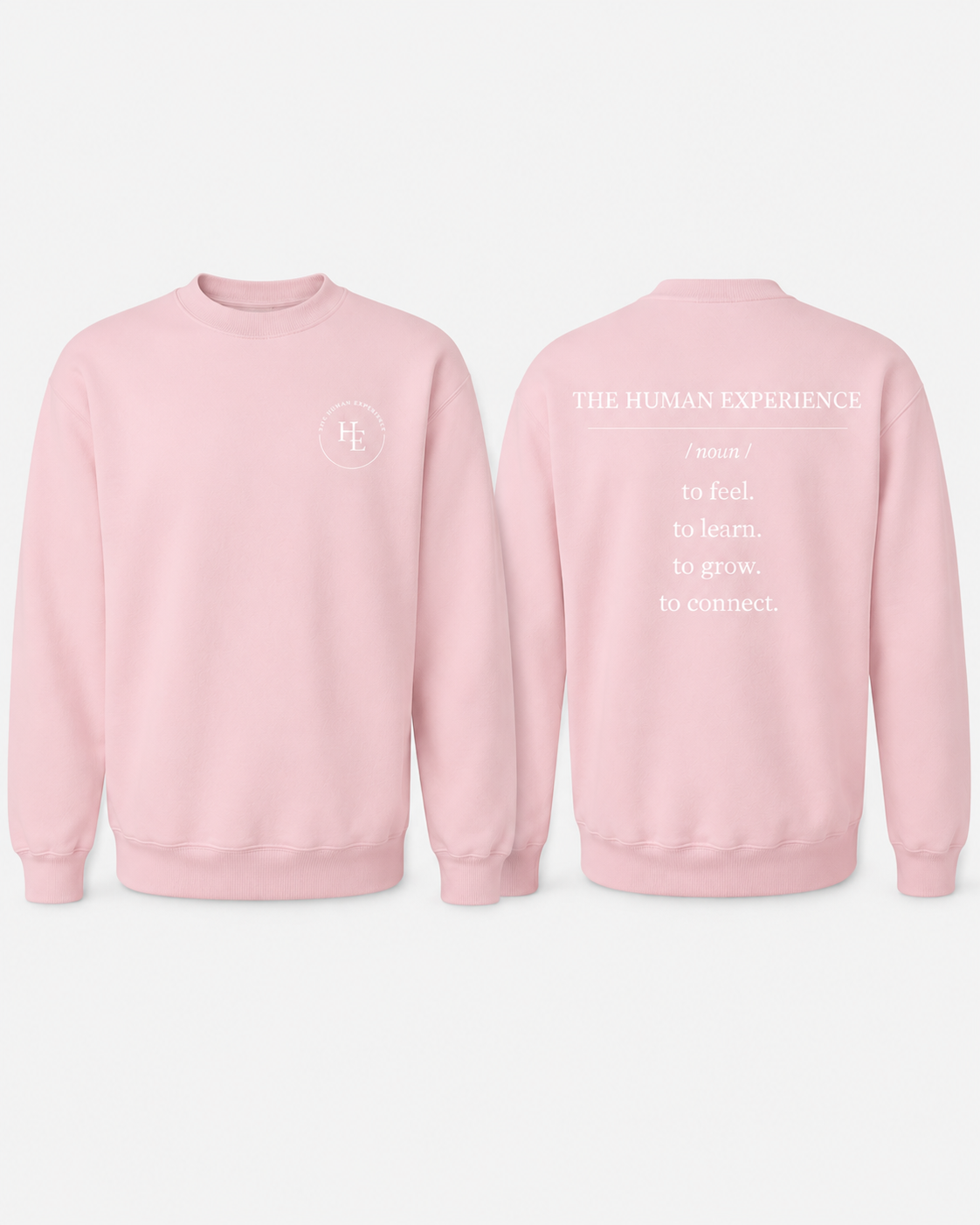 The Human Experience Signature Fleece Crewneck — Pink/Light Blue