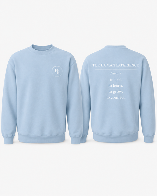 The Human Experience Signature Fleece Crewneck — Pink/Light Blue